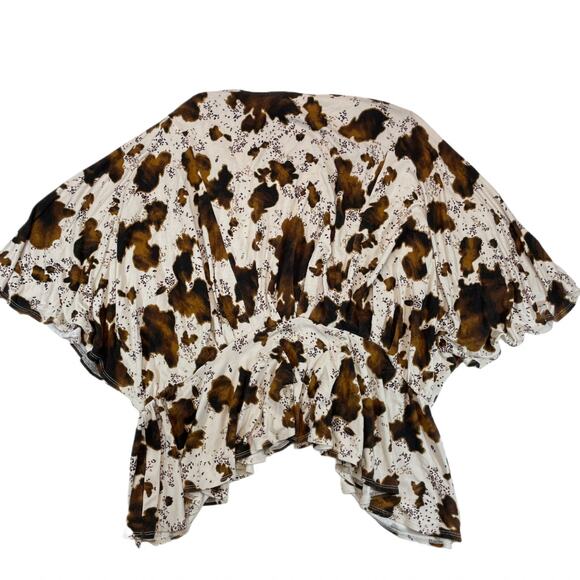 Daytrip Cow Print Top Women's L Brown White Dolman V-Neck High Low Cropped - Picture 5 of 7